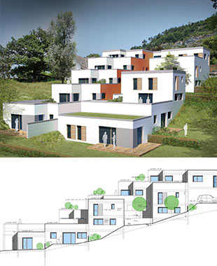 Les-Hauts-de-Chambéry – Architecture contemporaine – Construction dans la pente – Grande terrasse – Immeuble en cascade
